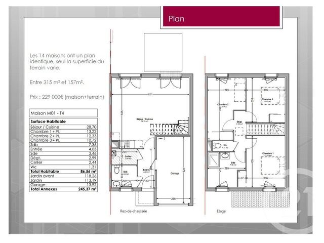 Maison &agrave; vendre - 4 pi&egrave;ces - 86,56 m2 - Challans - 85 - PAYS-DE-LOIRE