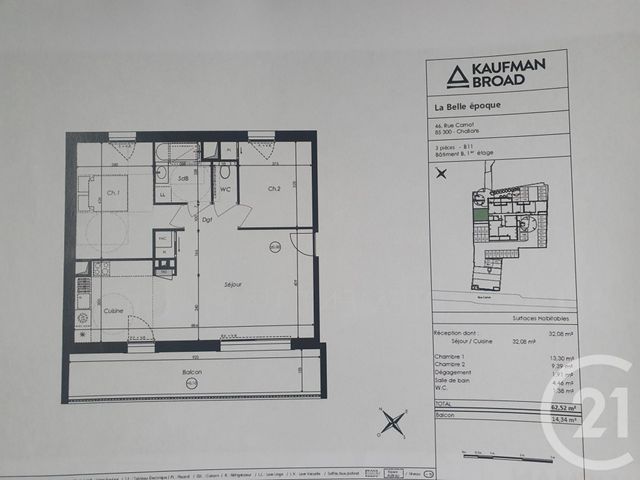 Appartement F2 &agrave; vendre - 3 pi&egrave;ces - 62,52 m2 - Challans - 85 - PAYS-DE-LOIRE