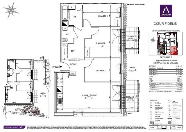 Appartement T4 &agrave; louer - 4 pi&egrave;ces - 78,15 m2 - Challans - 85 - PAYS-DE-LOIRE