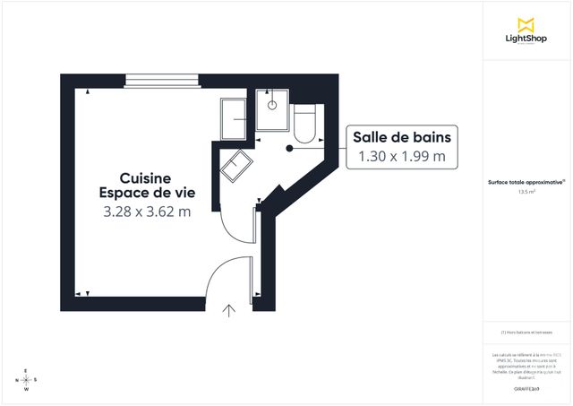 Appartement F1 &agrave; vendre - 1 pi&egrave;ce - 13,21 m2 - Paris - 75018 - ILE-DE-FRANCE