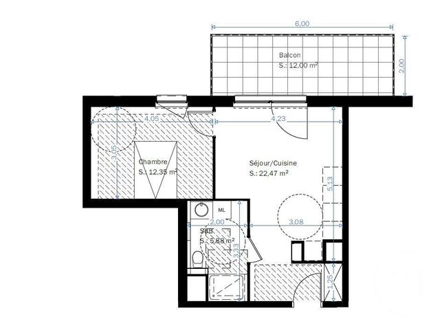 Appartement F2 &agrave; vendre - 2 pi&egrave;ces - 41,02 m2 - Lingolsheim - 67 - ALSACE