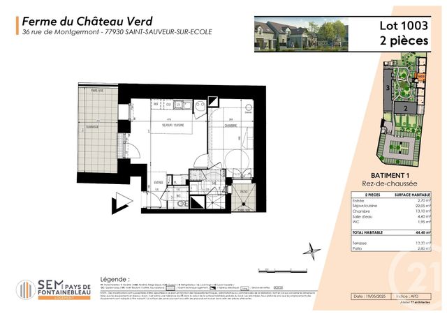 Appartement F2 à vendre - 2 pièces - 44,40 m2 - St Sauveur Sur Ecole - 77 - ILE-DE-FRANCE