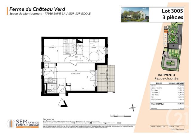 Appartement F3 à vendre - 3 pièces - 60,45 m2 - St Sauveur Sur Ecole - 77 - ILE-DE-FRANCE