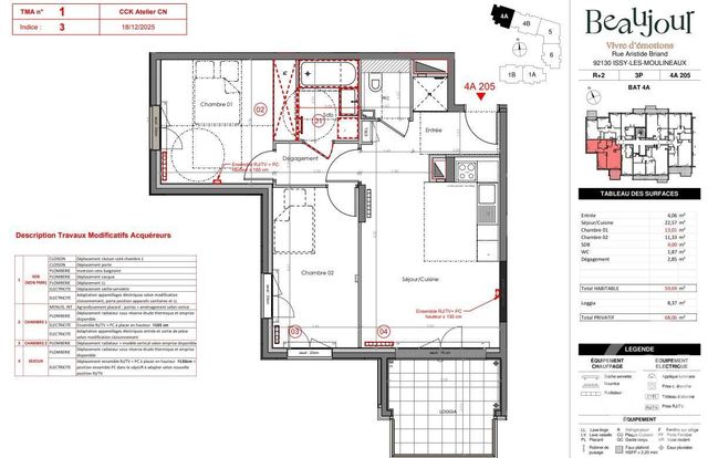 Appartement F3 &agrave; vendre - 3 pi&egrave;ces - 59,69 m2 - Issy Les Moulineaux - 92 - ILE-DE-FRANCE