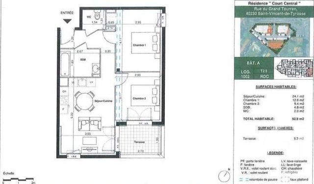 Appartement F3 &agrave; vendre - 3 pi&egrave;ces - 52,74 m2 - St Vincent De Tyrosse - 40 - AQUITAINE