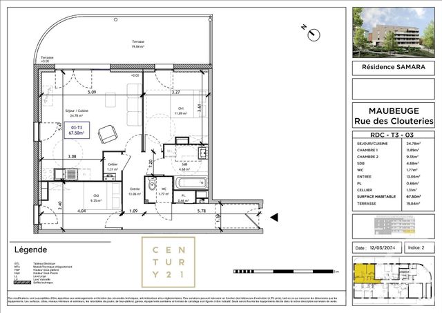 Appartement T3 à vendre - 3 pièces - 66,84 m2 - Maubeuge - 59 - NORD-PAS-DE-CALAIS
