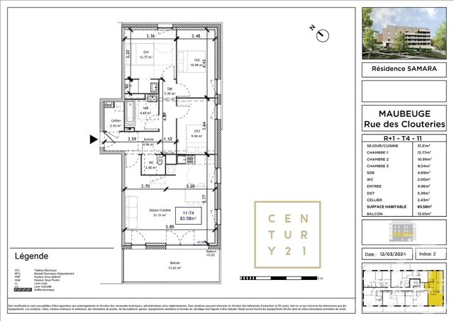 Appartement T4 à vendre - 4 pièces - 83,58 m2 - Maubeuge - 59 - NORD-PAS-DE-CALAIS