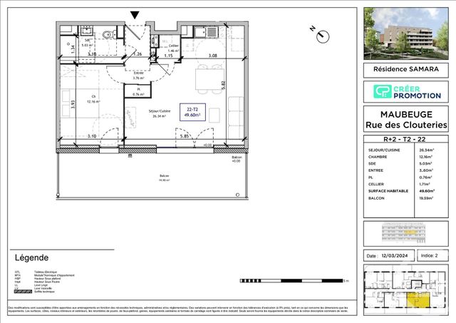 Appartement T2 à vendre - 2 pièces - 49,60 m2 - Maubeuge - 59 - NORD-PAS-DE-CALAIS