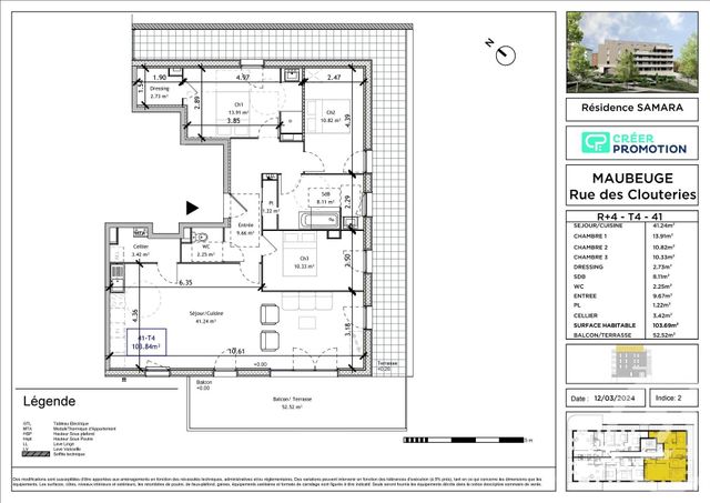 Appartement T4 à vendre - 4 pièces - 101,90 m2 - Maubeuge - 59 - NORD-PAS-DE-CALAIS