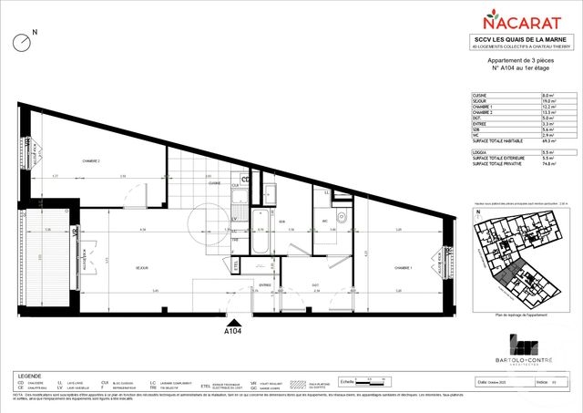Appartement F3 &agrave; vendre - 3 pi&egrave;ces - 69,30 m2 - Chateau Thierry - 02 - PICARDIE