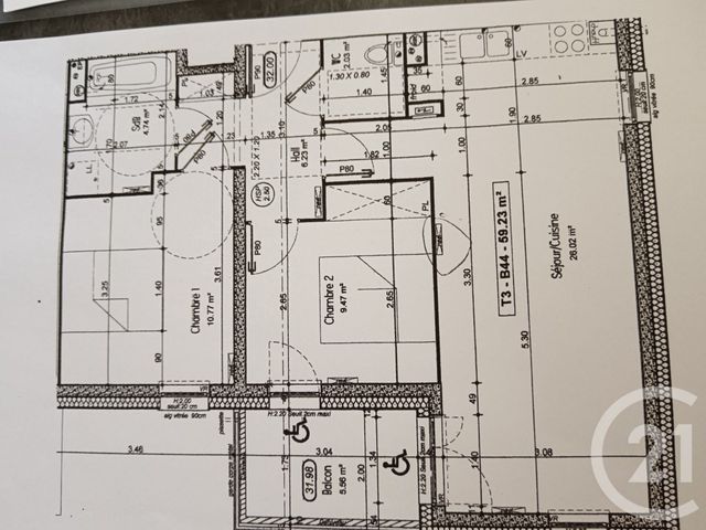 Appartement F3 à vendre - 3 pièces - 59,64 m2 - Lille - 59 - NORD-PAS-DE-CALAIS