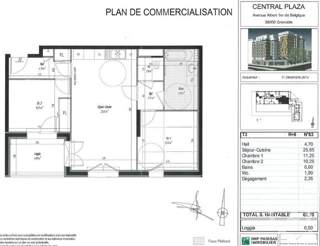 Appartement T3 &agrave; louer - 3 pi&egrave;ces - 62,70 m2 - Grenoble - 38 - RHONE-ALPES