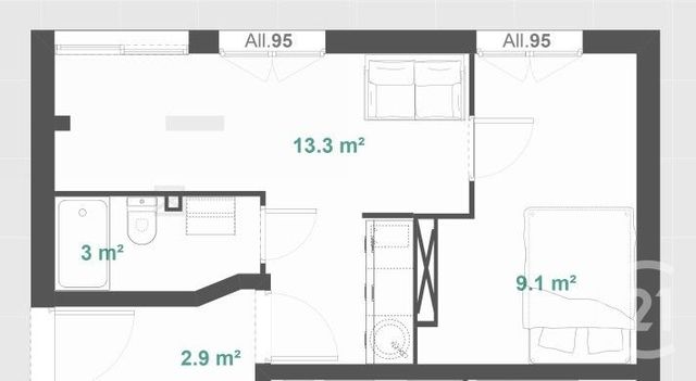 Appartement T2 &agrave; louer - 2 pi&egrave;ces - 26 m2 - Grenoble - 38 - RHONE-ALPES