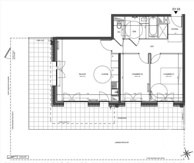 Appartement &agrave; louer - 3 pi&egrave;ces - 66,54 m2 - La Courneuve - 93 - ILE-DE-FRANCE