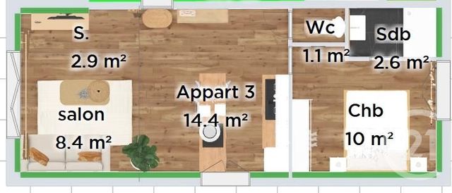 Appartement T2 &agrave; vendre - 2 pi&egrave;ces - 39,40 m2 - Fougeres - 35 - BRETAGNE