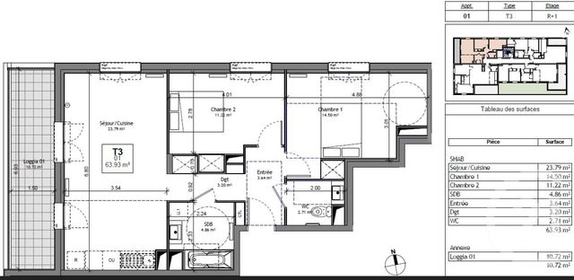 Appartement &agrave; vendre - 3 pi&egrave;ces - 63,93 m2 - Beaune - 21 - BOURGOGNE