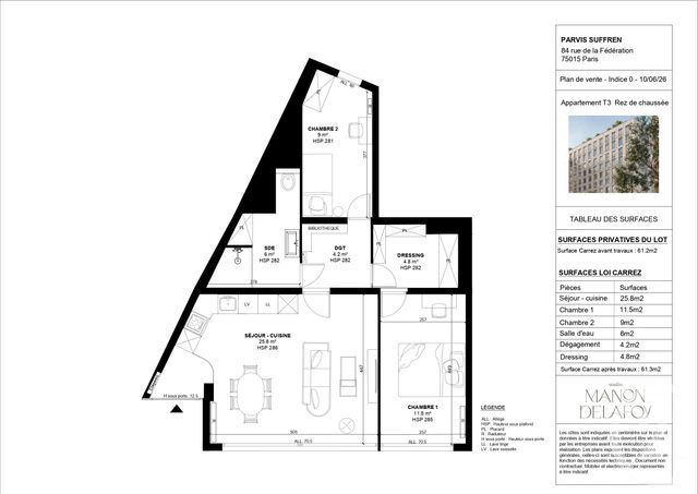 Appartement F3 &agrave; vendre - 3 pi&egrave;ces - 62 m2 - Paris - 75015 - ILE-DE-FRANCE