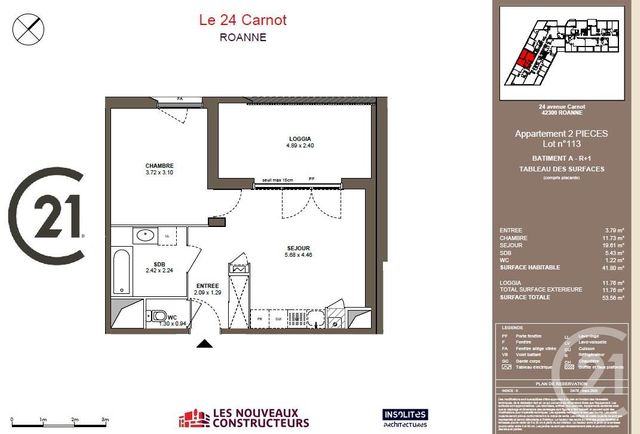 Appartement F2 à vendre - 2 pièces - 42 m2 - Roanne - 42 - RHONE-ALPES
