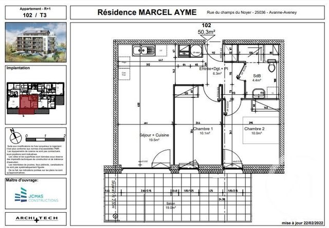 Appartement T3 &agrave; louer - 3 pi&egrave;ces - 50,30 m2 - Avanne Aveney - 25 - FRANCHE-COMTE