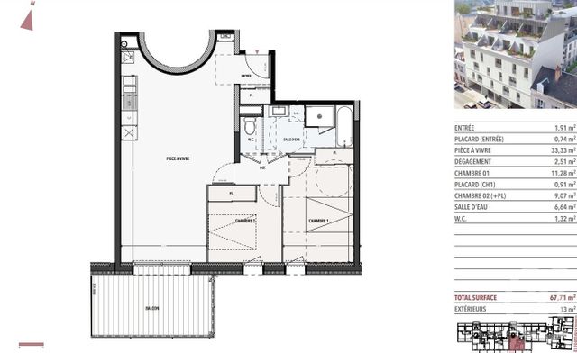 Appartement F3 &agrave; louer - 3 pi&egrave;ces - 67,71 m2 - Orleans - 45 - CENTRE