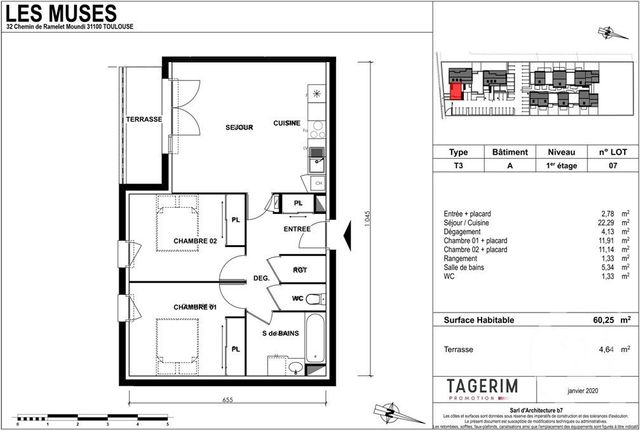 Appartement T3 &agrave; vendre - 3 pi&egrave;ces - 60,25 m2 - Toulouse - 31 - MIDI-PYRENEES