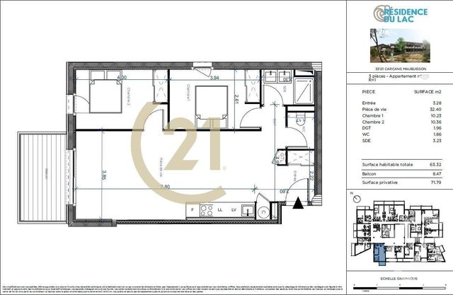 Appartement &agrave; vendre - 3 pi&egrave;ces - 63,32 m2 - Carcans - 33 - AQUITAINE