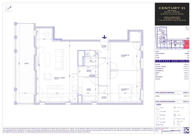 Appartement T3 &agrave; vendre - 3 pi&egrave;ces - 74,36 m2 - Meythet - 74 - RHONE-ALPES