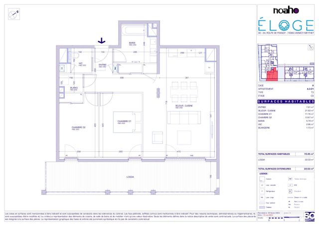 Appartement T3 &agrave; vendre - 3 pi&egrave;ces - 72,45 m2 - Meythet - 74 - RHONE-ALPES