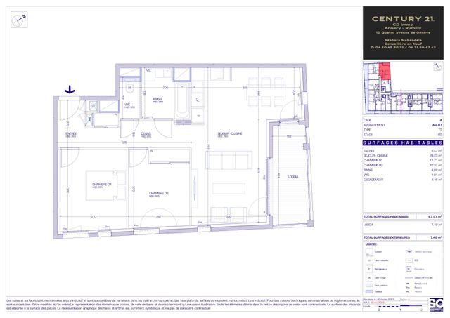 Appartement T3 &agrave; vendre - 3 pi&egrave;ces - 67,57 m2 - Meythet - 74 - RHONE-ALPES