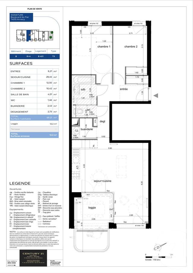 Appartement T3 &agrave; vendre - 3 pi&egrave;ces - 69,21 m2 - Annecy - 74 - RHONE-ALPES