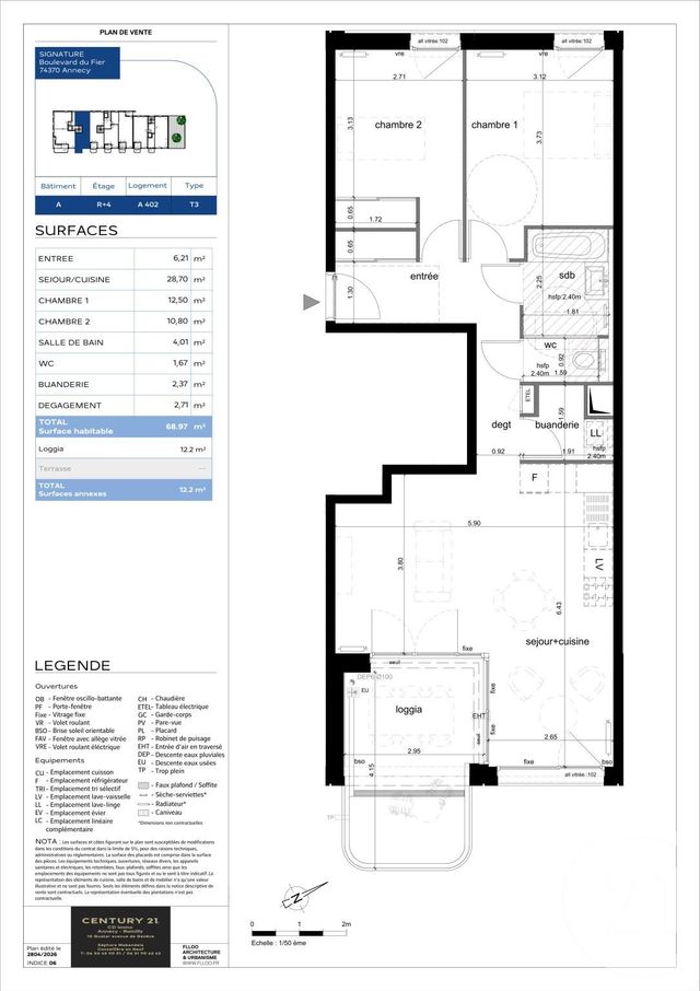 Appartement T3 &agrave; vendre - 3 pi&egrave;ces - 68,97 m2 - Annecy - 74 - RHONE-ALPES