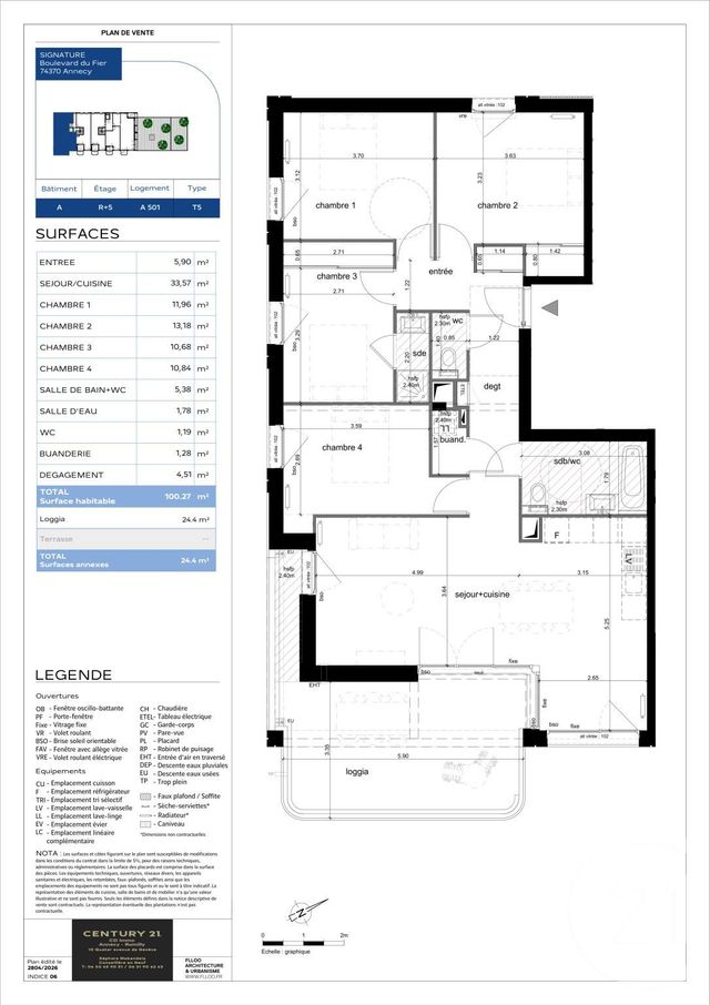 Appartement T5 &agrave; vendre - 5 pi&egrave;ces - 100,27 m2 - Annecy - 74 - RHONE-ALPES