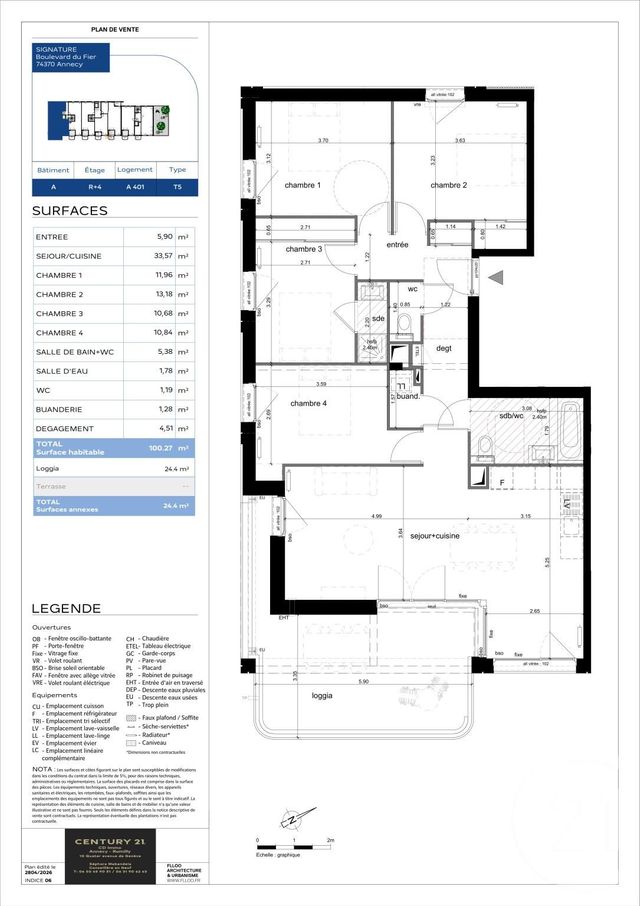 Appartement T5 &agrave; vendre - 5 pi&egrave;ces - 100,27 m2 - Annecy - 74 - RHONE-ALPES
