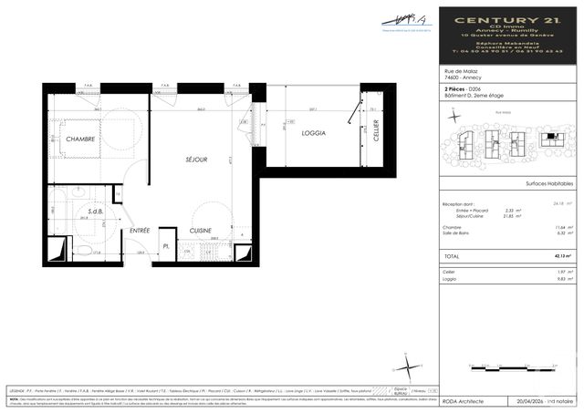 Appartement T2 &agrave; vendre - 2 pi&egrave;ces - 42,13 m2 - Seynod - 74 - RHONE-ALPES