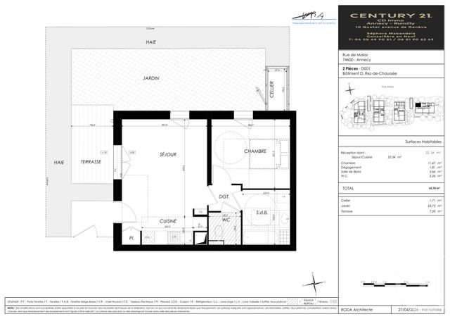 Appartement T2 &agrave; vendre - 2 pi&egrave;ces - 43,74 m2 - Seynod - 74 - RHONE-ALPES