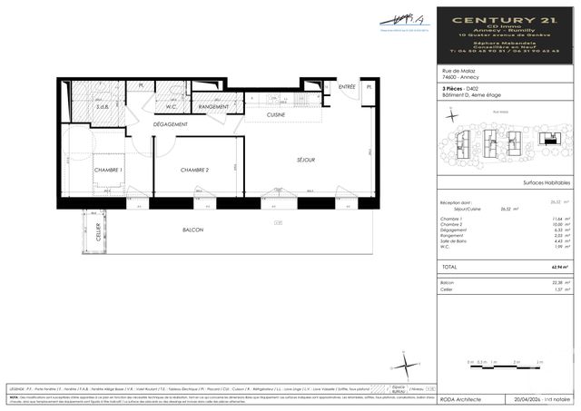 Appartement T3 &agrave; vendre - 3 pi&egrave;ces - 62,94 m2 - Seynod - 74 - RHONE-ALPES