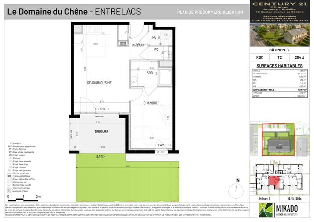 Appartement T2 &agrave; vendre - 2 pi&egrave;ces - 42,67 m2 - Entrelacs - 73 - RHONE-ALPES