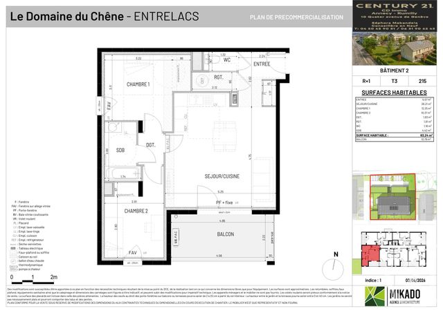 Appartement T3 &agrave; vendre - 3 pi&egrave;ces - 63,24 m2 - Entrelacs - 73 - RHONE-ALPES