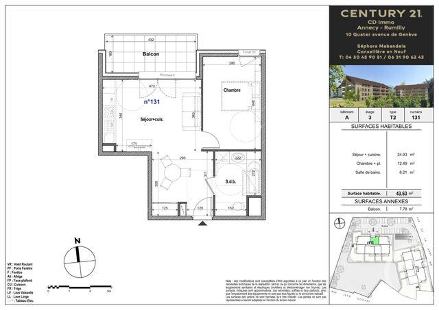 Appartement T2 &agrave; vendre - 2 pi&egrave;ces - 43,63 m2 - Faverges Seythenex - 74 - RHONE-ALPES