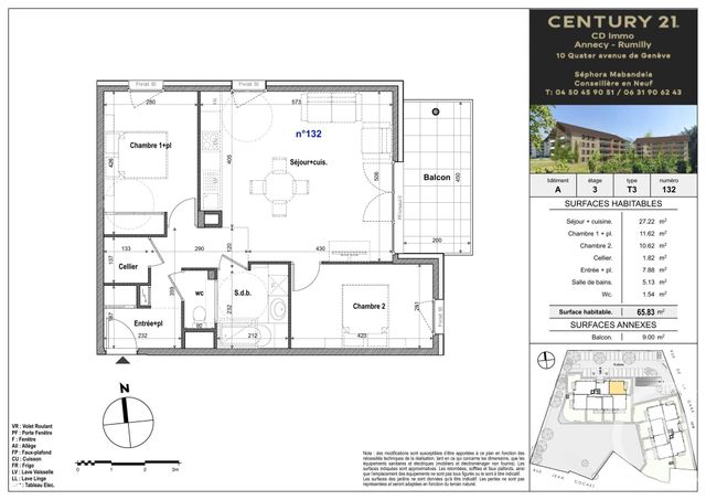 Appartement T3 &agrave; vendre - 3 pi&egrave;ces - 65,83 m2 - Faverges Seythenex - 74 - RHONE-ALPES