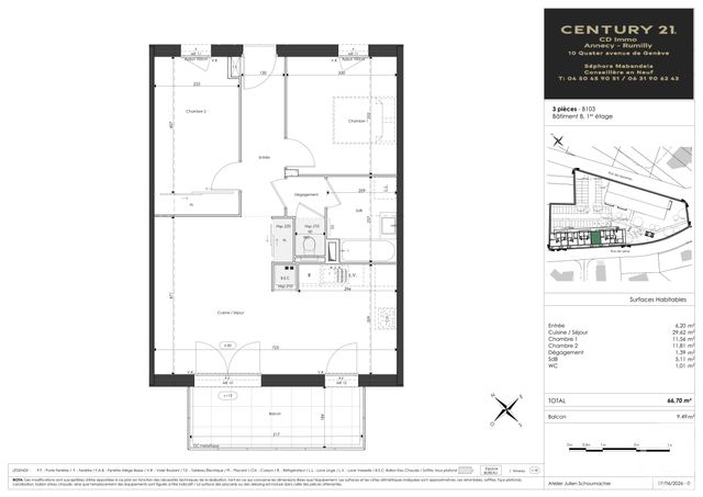 Appartement T3 &agrave; vendre - 3 pi&egrave;ces - 66,70 m2 - Faverges Seythenex - 74 - RHONE-ALPES