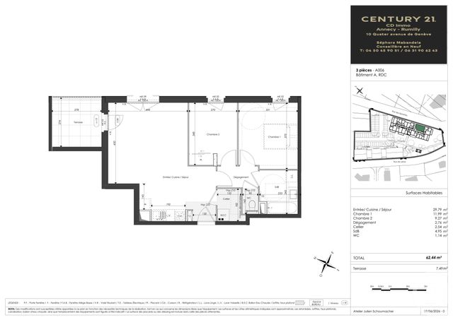 Appartement T3 &agrave; vendre - 3 pi&egrave;ces - 62,44 m2 - Faverges Seythenex - 74 - RHONE-ALPES