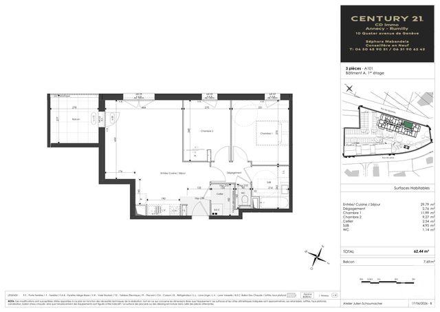 Appartement T3 &agrave; vendre - 3 pi&egrave;ces - 62,44 m2 - Faverges Seythenex - 74 - RHONE-ALPES