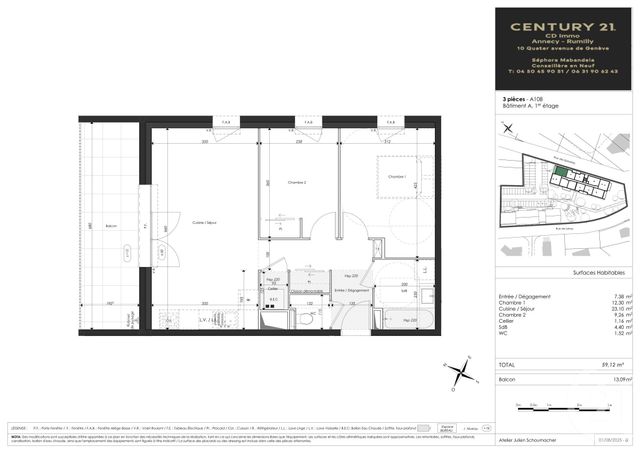 Appartement T3 &agrave; vendre - 3 pi&egrave;ces - 59,12 m2 - Faverges Seythenex - 74 - RHONE-ALPES