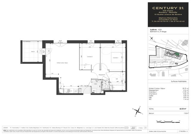 Appartement T3 &agrave; vendre - 3 pi&egrave;ces - 62,53 m2 - Faverges Seythenex - 74 - RHONE-ALPES