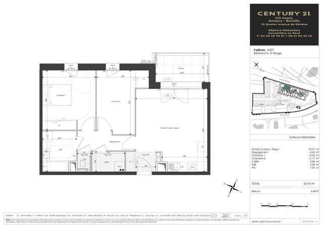 Appartement T3 &agrave; vendre - 3 pi&egrave;ces - 63,76 m2 - Faverges Seythenex - 74 - RHONE-ALPES