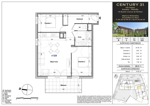 Appartement T3 &agrave; vendre - 3 pi&egrave;ces - 63,11 m2 - Faverges Seythenex - 74 - RHONE-ALPES