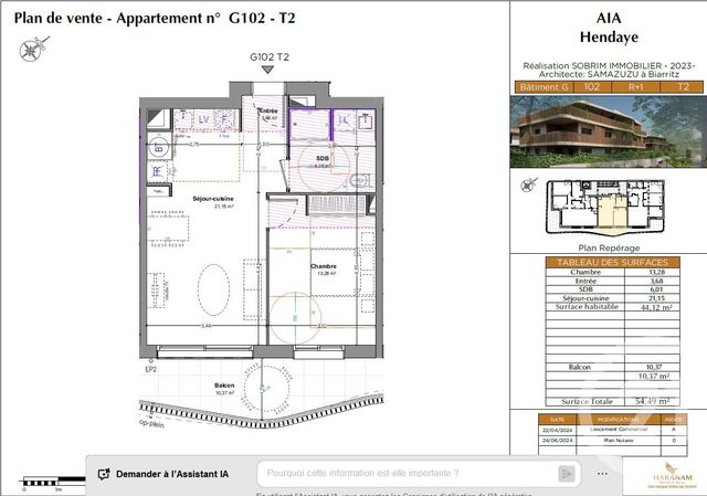 Appartement T2 &agrave; vendre - 2 pi&egrave;ces - 44,12 m2 - Hendaye - 64 - AQUITAINE
