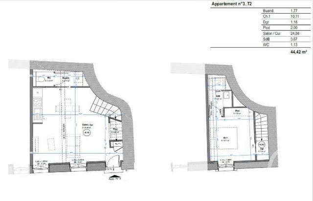 Appartement &agrave; vendre - 2 pi&egrave;ces - 42,20 m2 - St Genis Laval - 69 - RHONE-ALPES