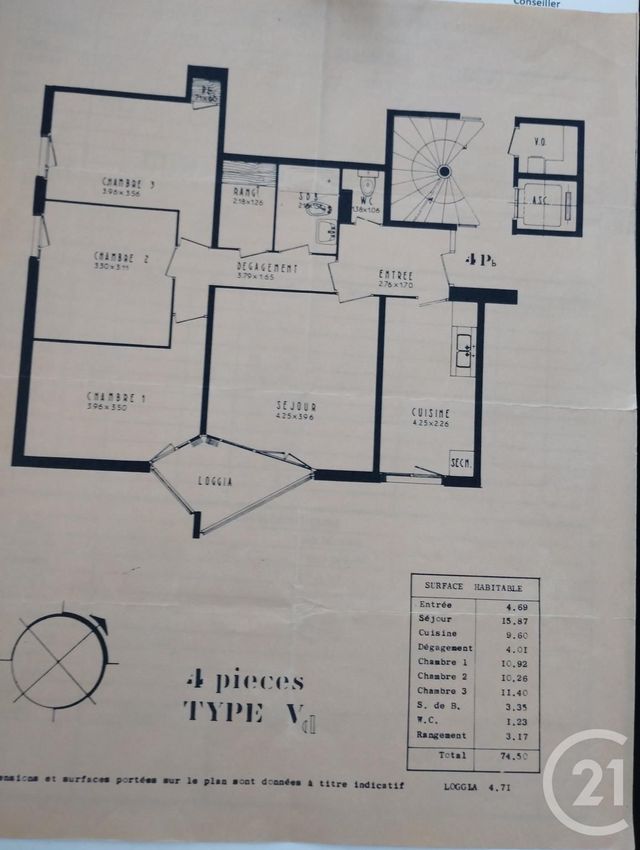 Appartement F4 à vendre - 4 pièces - 74,50 m2 - Franconville La Garenne - 95 - ILE-DE-FRANCE